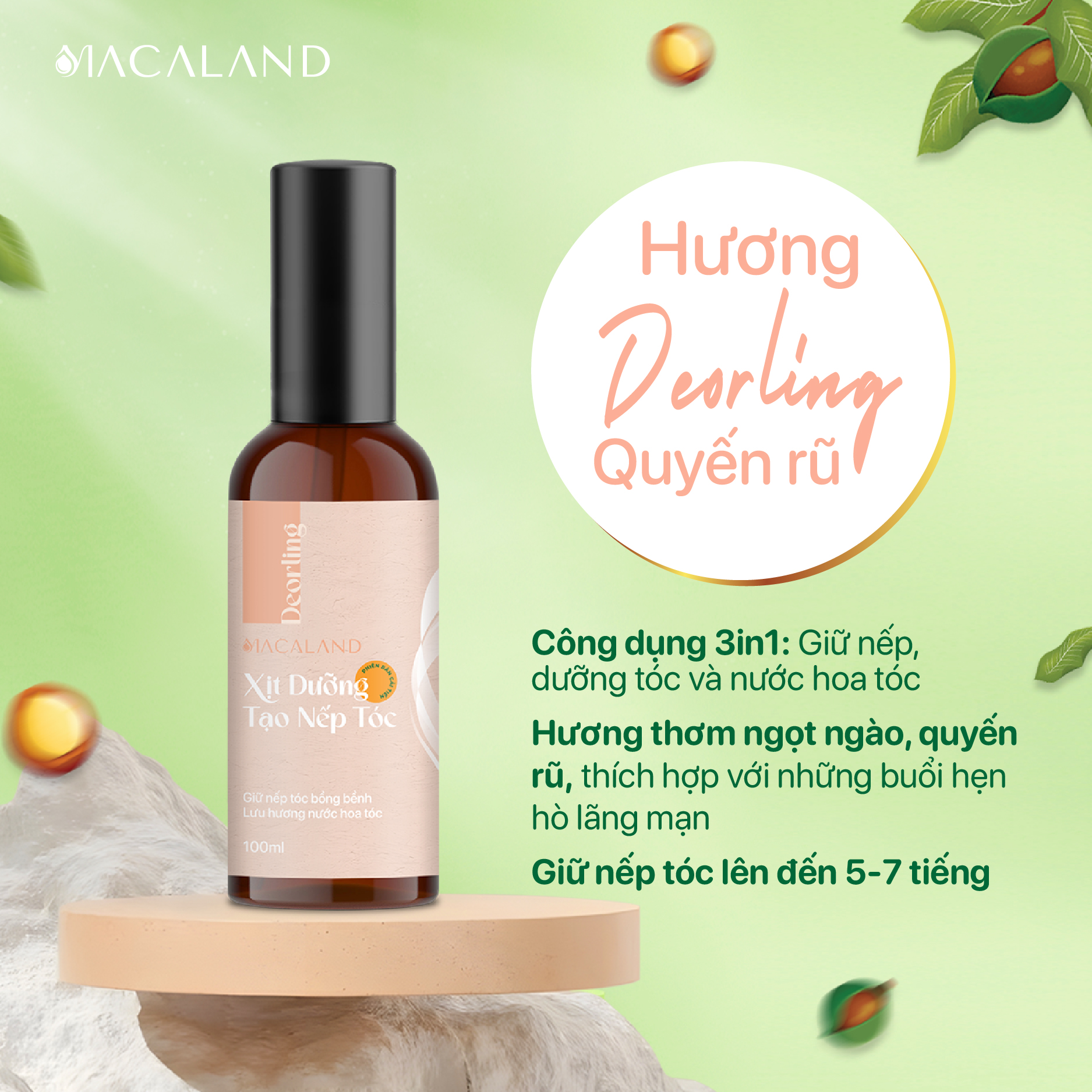 Xịt giữ nếp, tạo kiểu và dưỡng tóc hương nước hoa 100ml 3in1 MACALAND - AZAGO - Ảnh 7