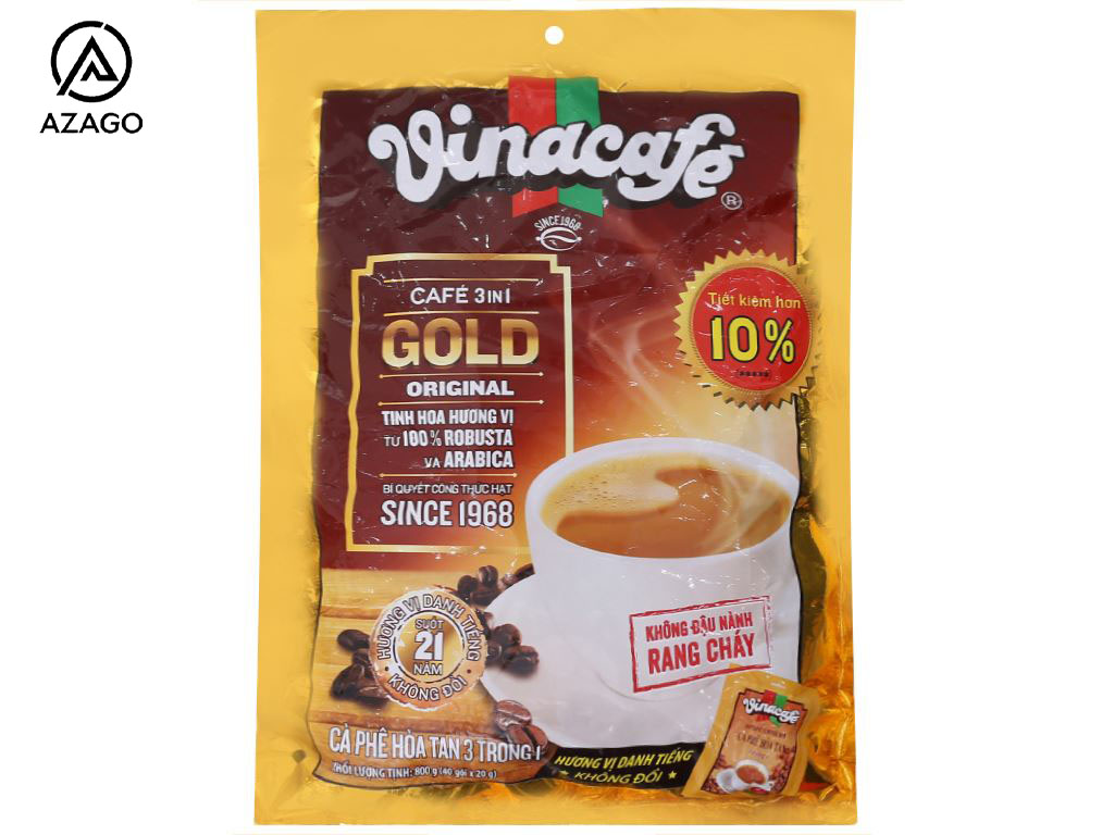 Cà phê sữa đá hòa tan 3in1 VinaCafe Gold túi 800g (40 gói× 20g) - AZAGO