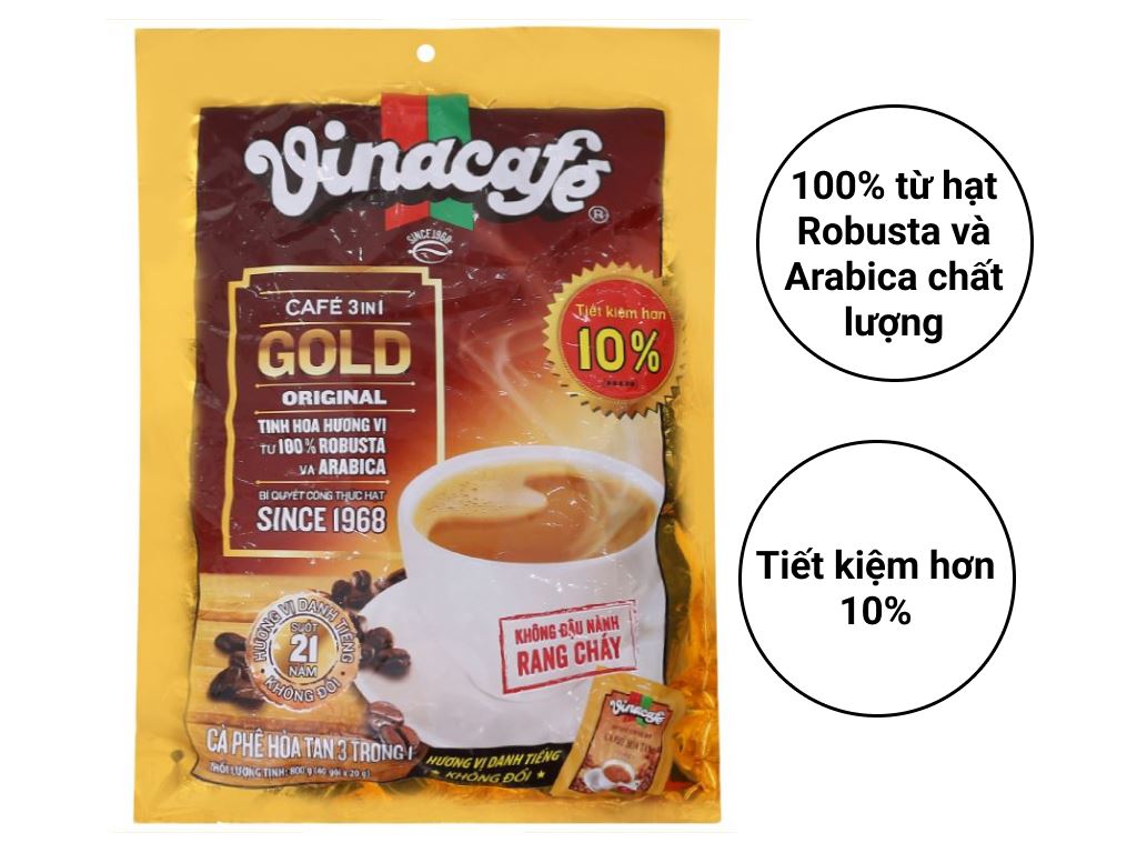Cà phê sữa đá hòa tan 3in1 VinaCafe Gold túi 800g (40 gói× 20g) - AZAGO - Ảnh 4