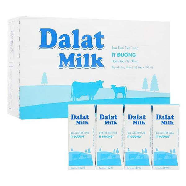 Thùng 48 hộp Sữa tươi tiệt trùng Dalat Milk 180ml – Ít đường / Không đường / Có đường - AZAGO - Ảnh 7
