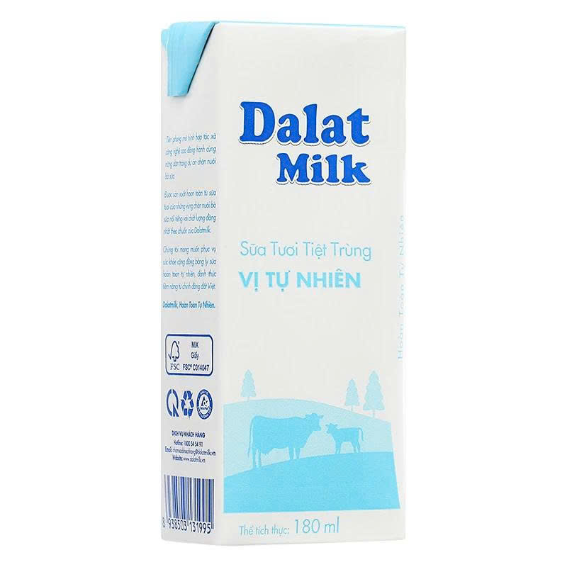 Thùng 48 hộp Sữa tươi tiệt trùng Dalat Milk 180ml – Ít đường / Không đường / Có đường - AZAGO - Ảnh 3